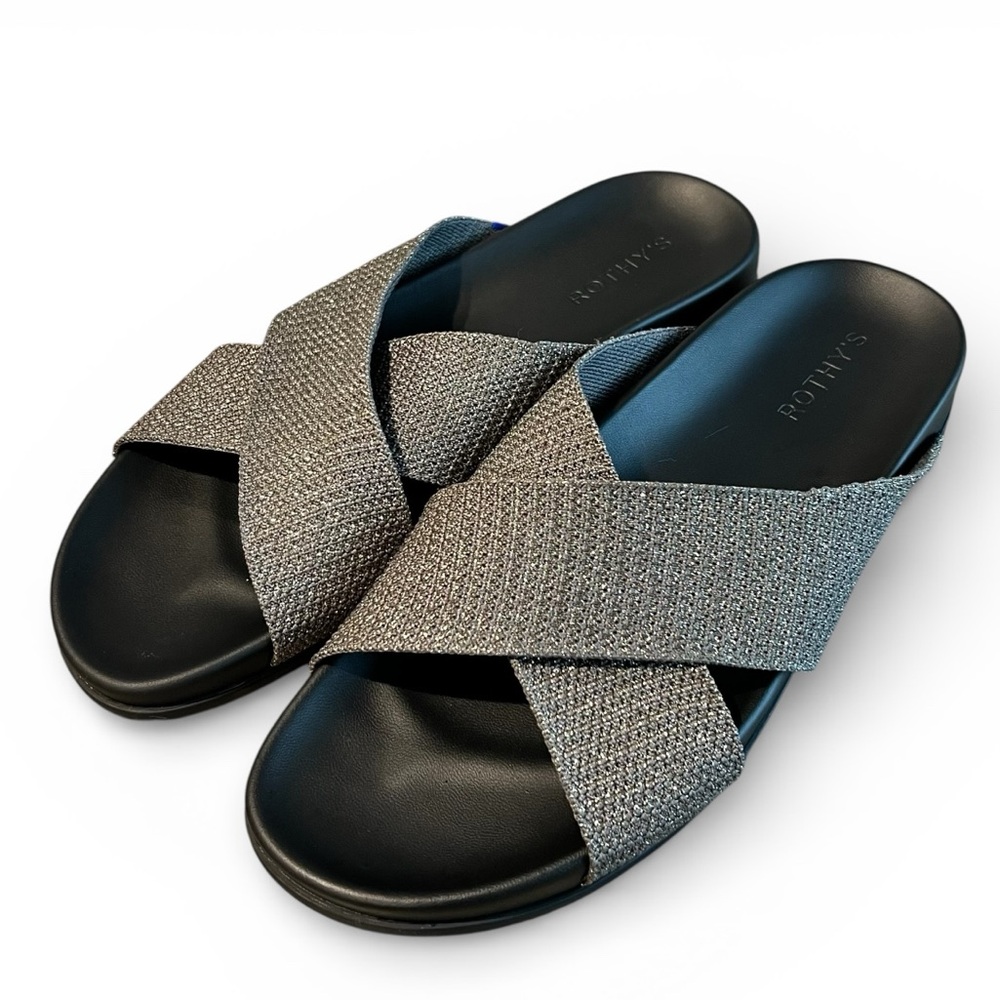 Rothy's Silver Crisscross Slide Sandals